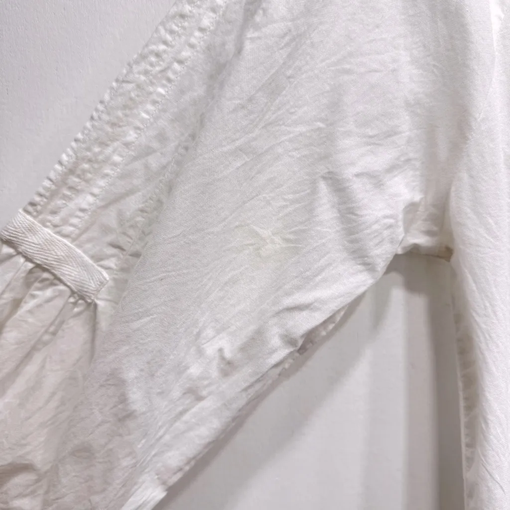 Calvin Klein White 100% Cotton Boho Popover Blouse Pleats Sequins Embroidery - Image 4