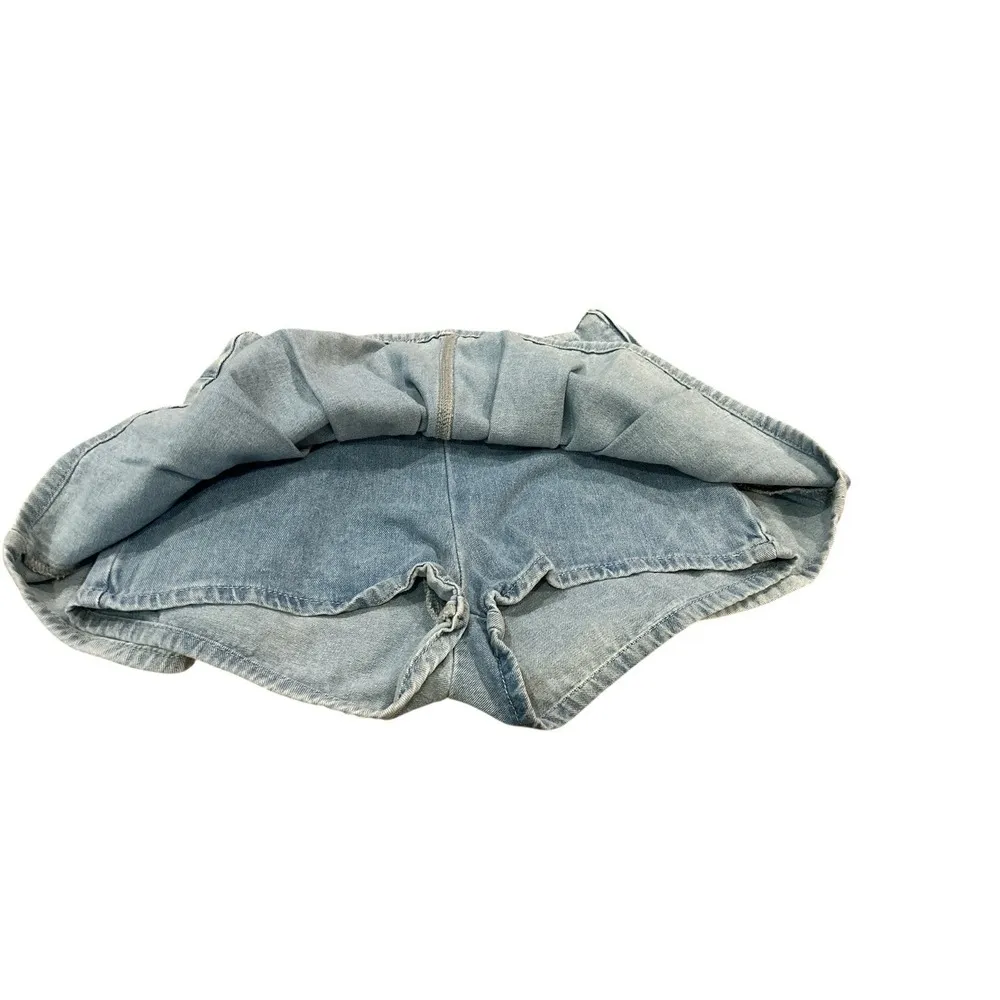 Altar'd State Pleated Micro Mini Skirt S Denim Cheer Skorts Y2K Style Light Wash - Image 3
