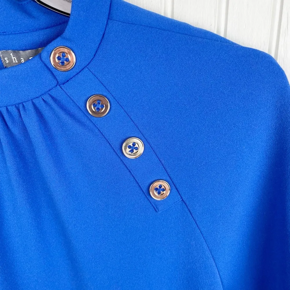 NEW Sharagano Women's Button A Line Dress Surf The Wave Cobalt Blue Size 16 - Image 4