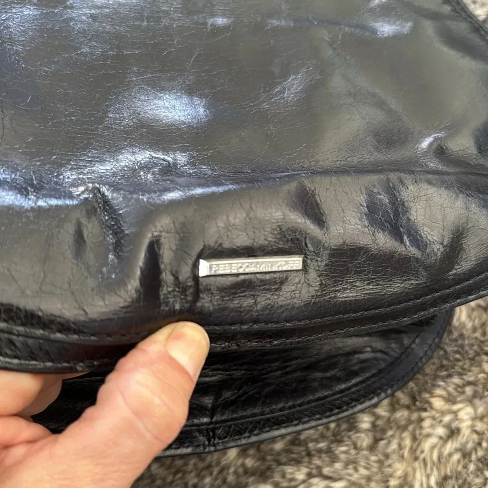 Rebecca minkkoff black leather whipstitch  saddle bag purse w/crossbody/ handle - Image 10