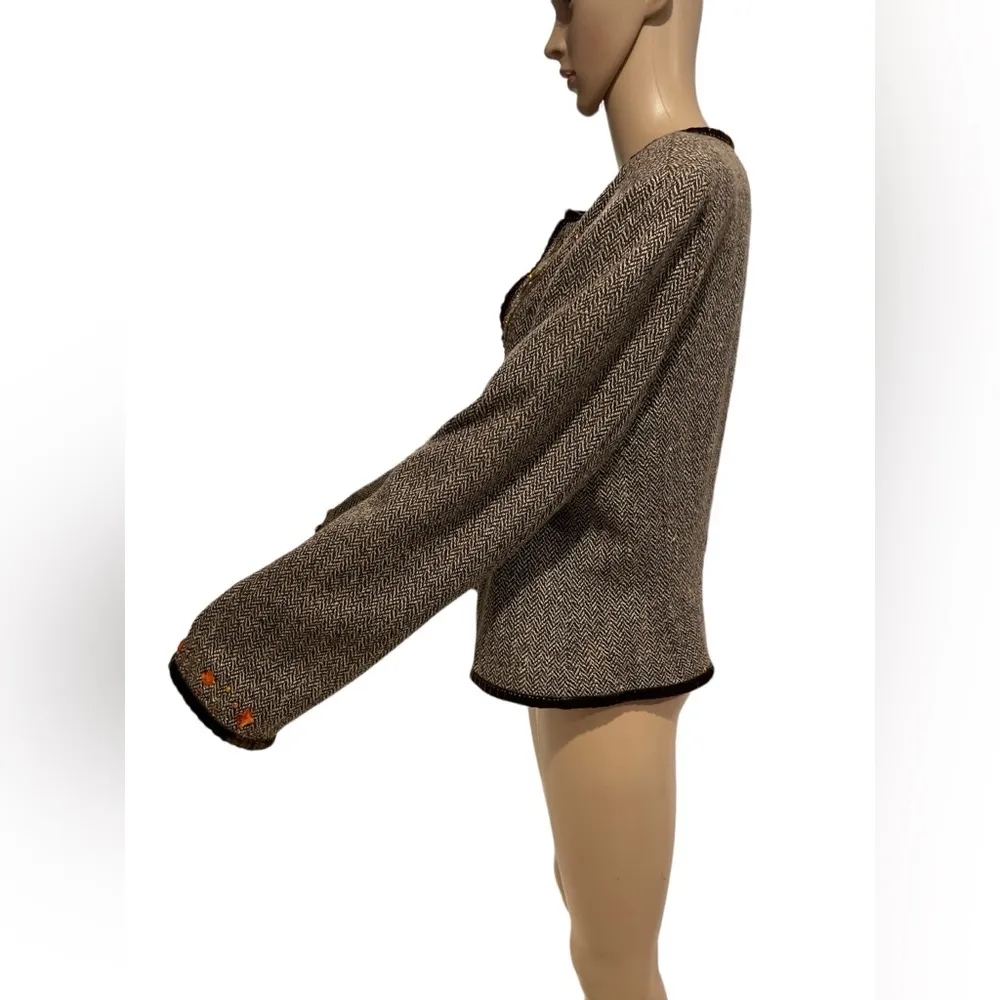 Ella Rose Brown Tweed Embellished Beaded
Sequin Velvet Trim Paisley Print Size 16 - Image 3