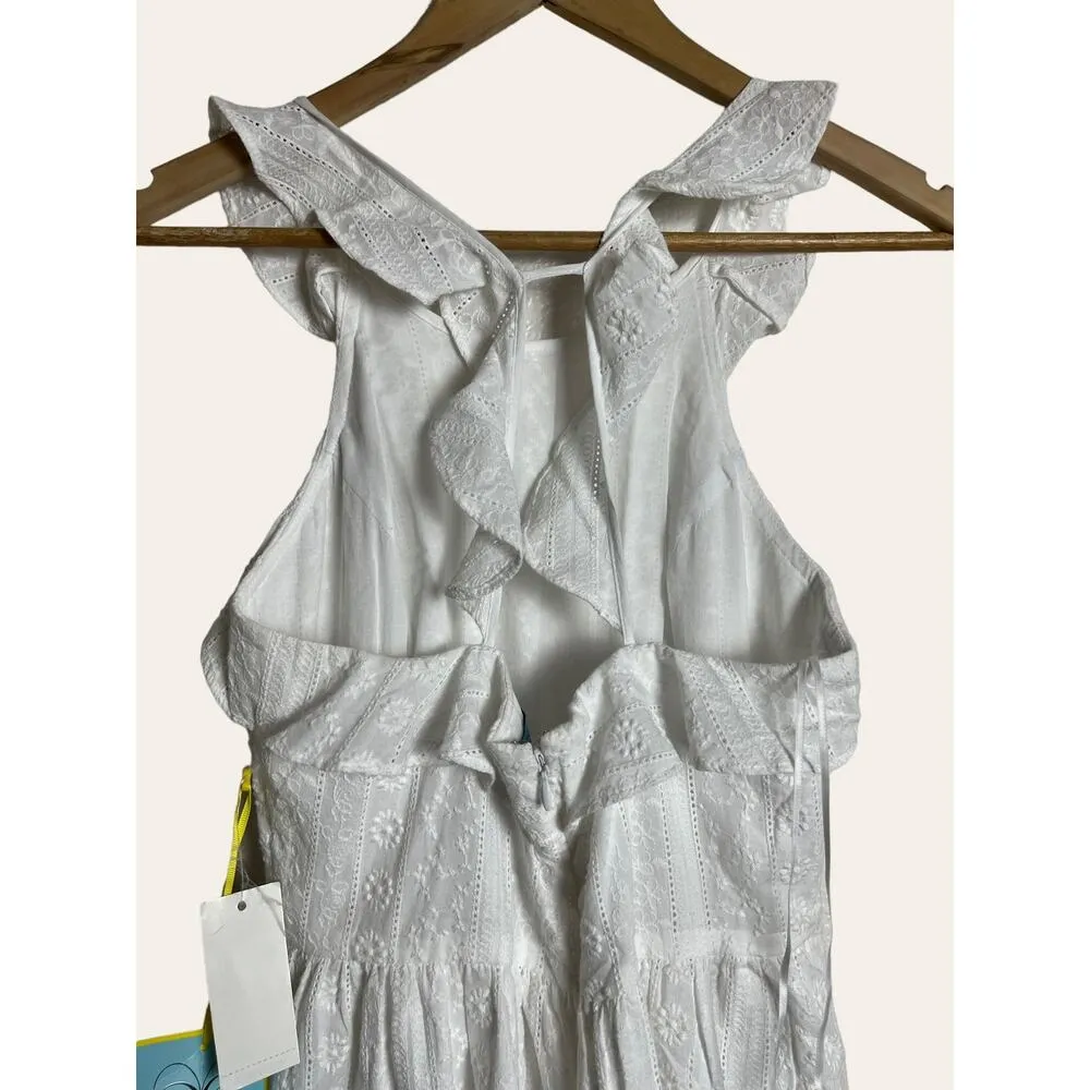 Cece White Eyelet Embroidered Atrapoy Ruffled Sleeveless Midi Dress Size 0 - Image 6