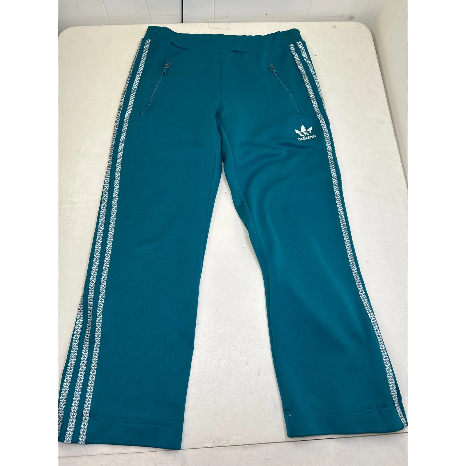 Adidas cropped straight leg joggers in dark turquoise. 2008. Made in Canada Sz 4 - Image 7