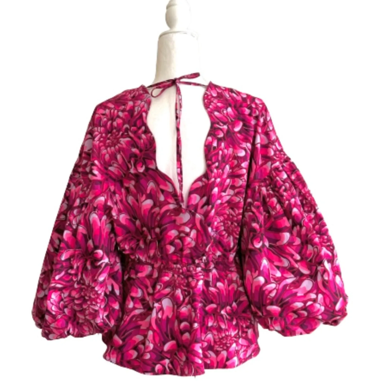 Kika Vargas X Target Top Blouse Pink Floral Mum Puff Sleeve Scallops Large NEW - Image 7