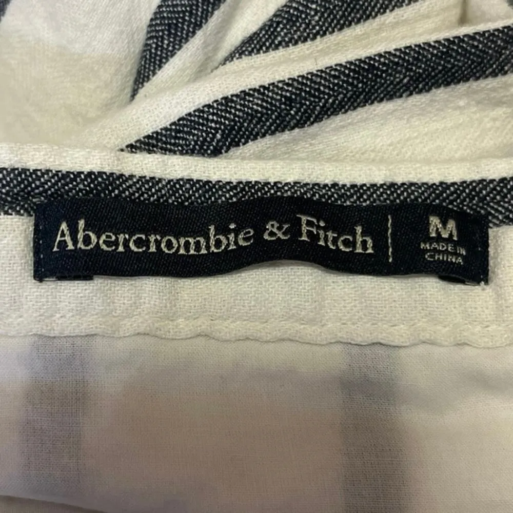 Abercrombie & Fitch White Black Striped Linen Mini A-Line Wrap Tie Skirt Size M - Image 4