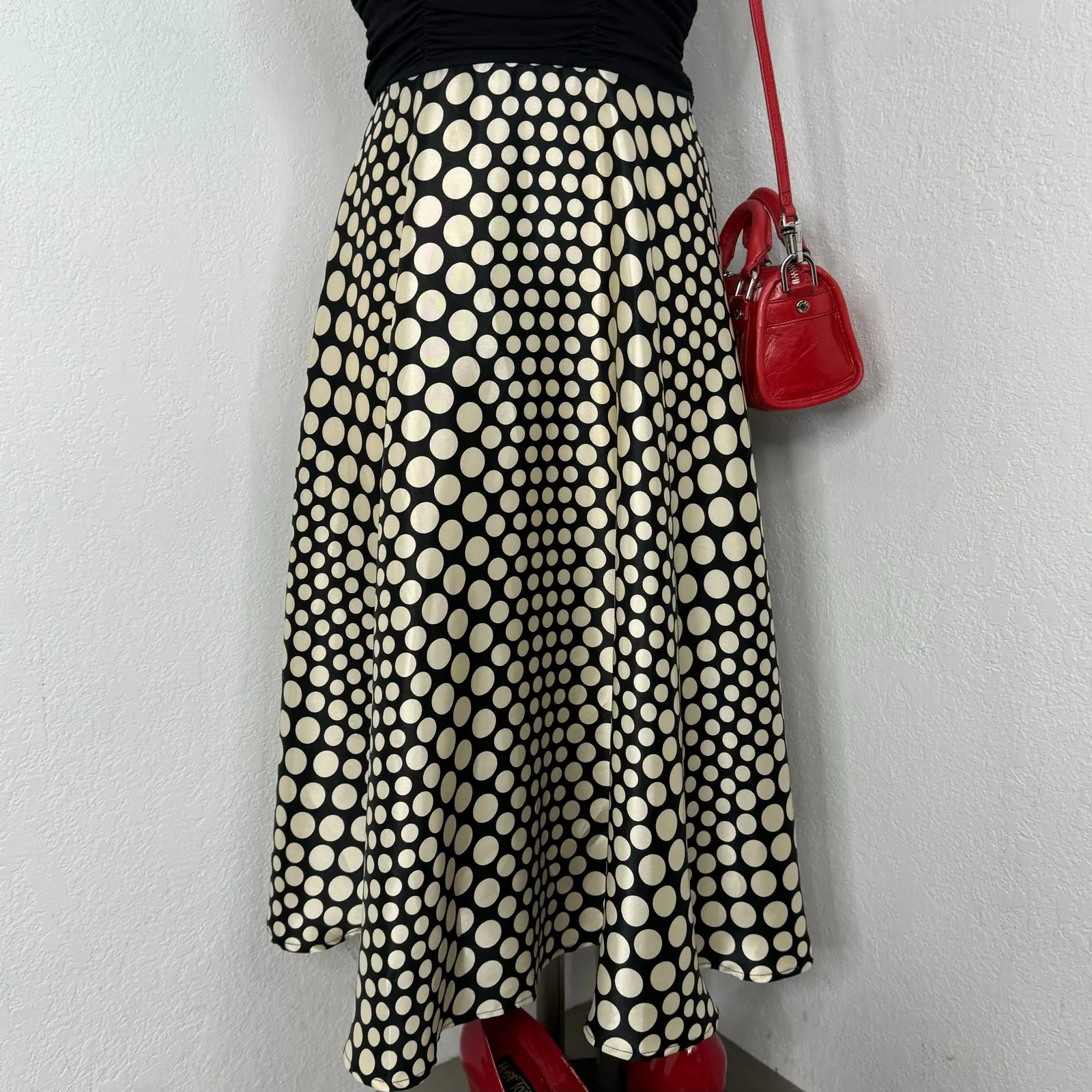 Reto Style Black Polkadot Halter Midi Dress Pin UP Size 8 - Image 9