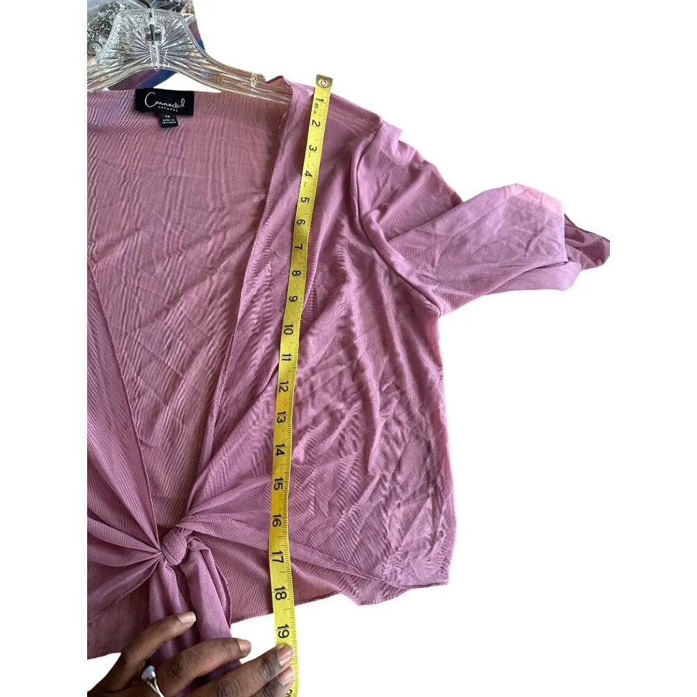 Connected Apparel Baby Pink Tie Front Open Cardigan Crop Sheer Long Sleeve NWT - Image 7