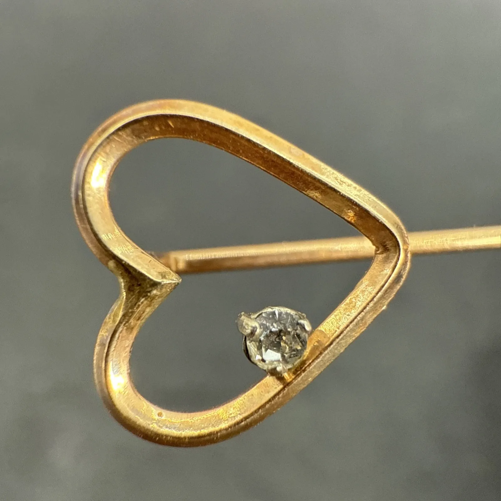 Vintage Krementz Gold Tone Open Heart With Rhinestone Stick Pin Hat Lapel - Image 15