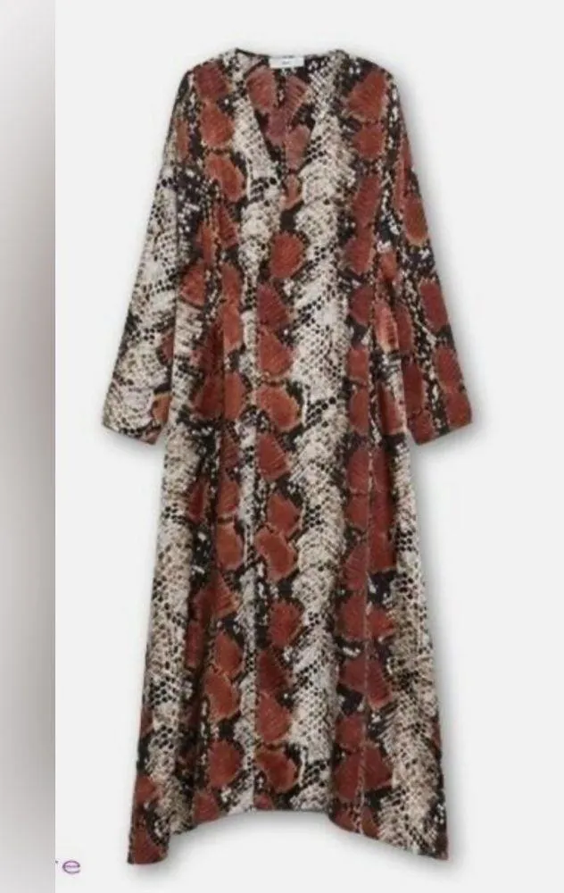 Mango Snake Print Long Sleeve V Neck Button Front Maxi Dress 4 size Small - Image 7