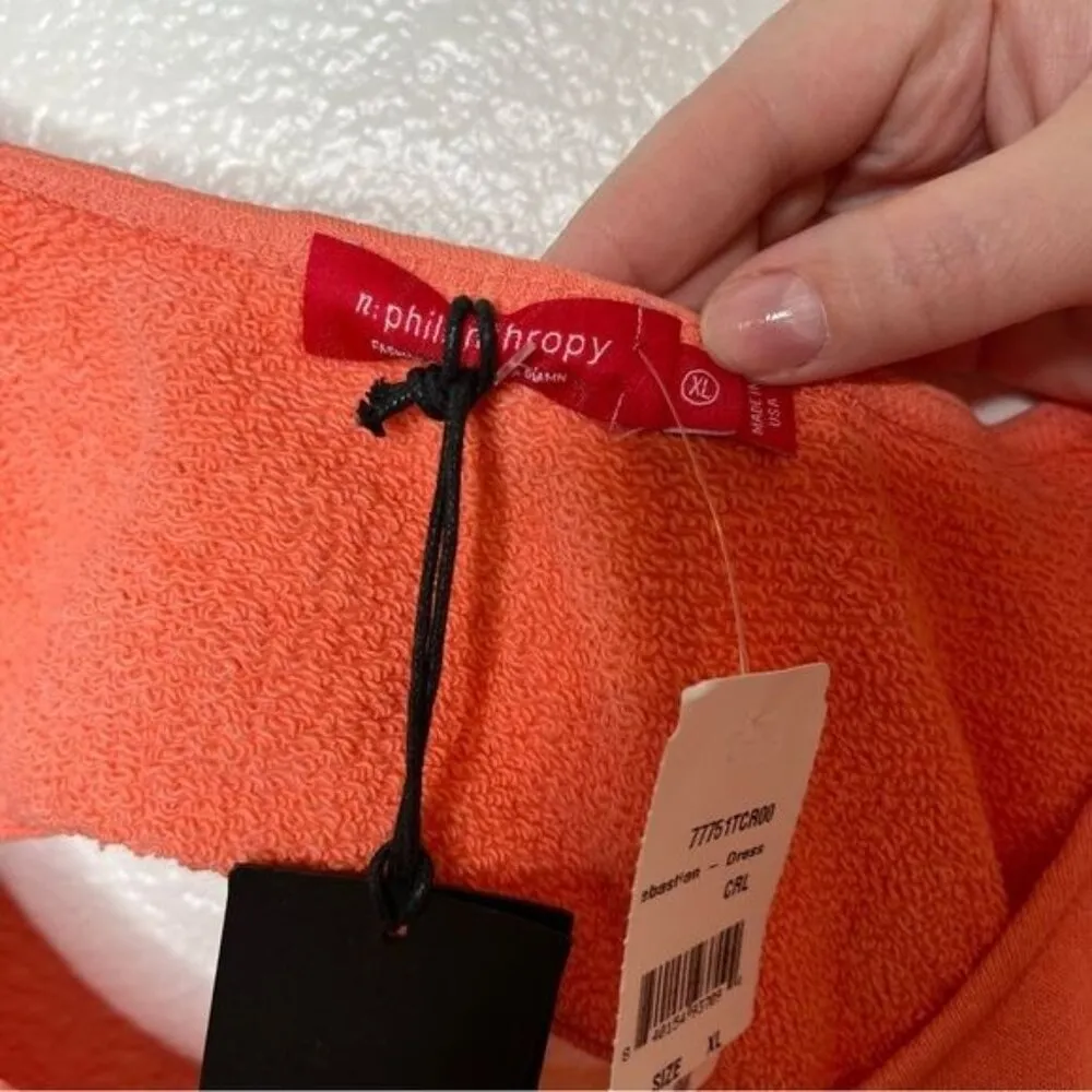 n:Philanthropy coral orange Sebastian terry cloth cover up cinched dress size XL - Image 8