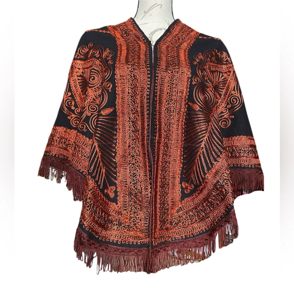 VTG Black Rust Hungarian Folk Capelet Handmade Wool Soutache Embroidery 60s 70s Size undefined - Image 3