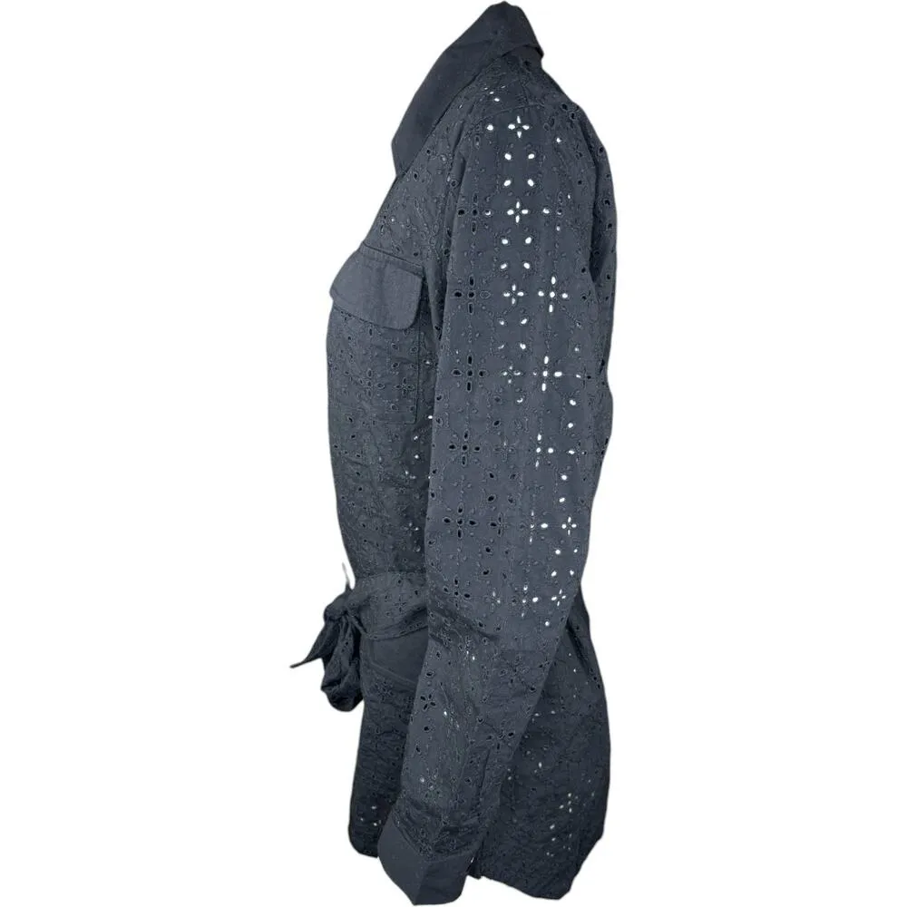 Isaac Mizrahi Live! Embroidered Cotton Eyelet Jacket Pitch Black X - Image 4