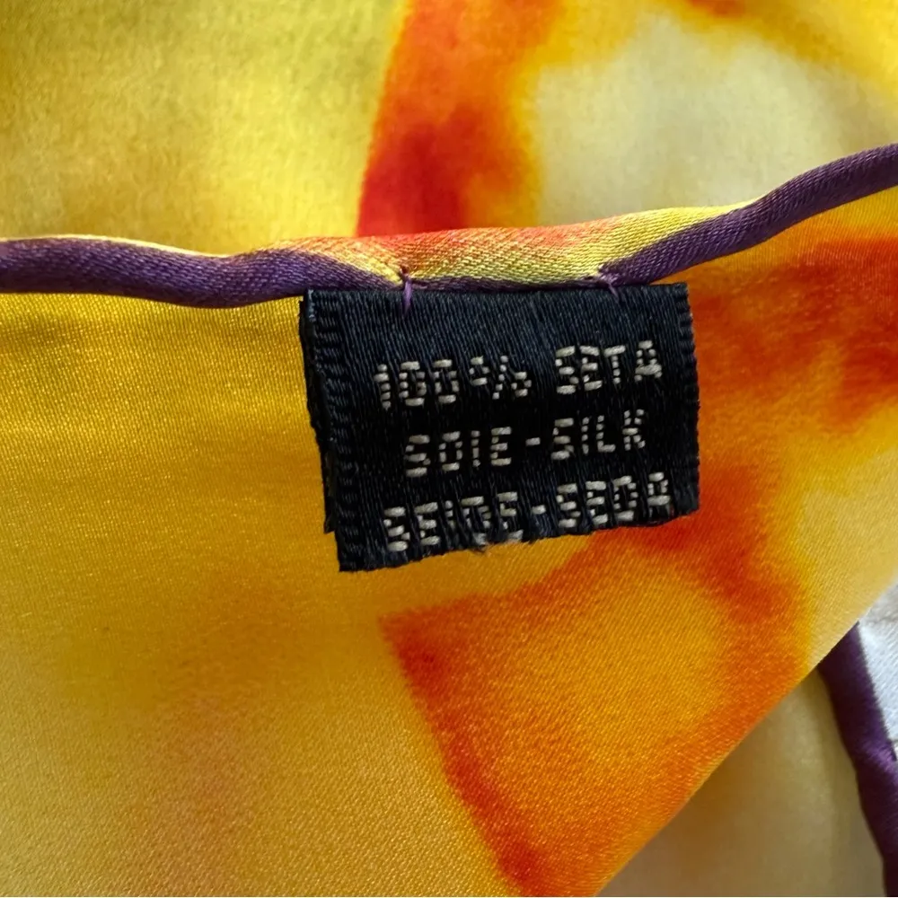 Vintage Angelique L. Paris 100% Silk Rolled Hem Floral Square Scarf 33”X 34” Red - Image 9