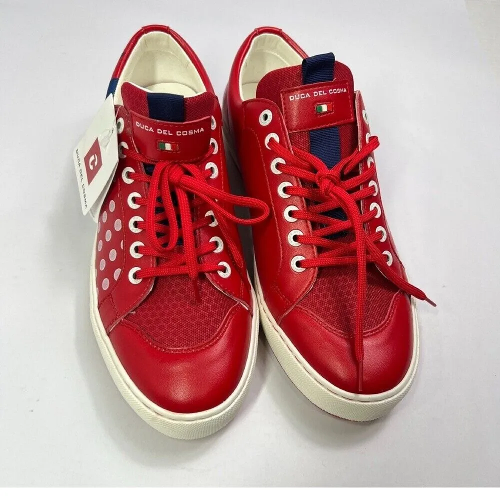 Duca Del Cosma Leather Sneakers Polka Dot Casual Shoes Red White‎ Size Size 10 - Image 8