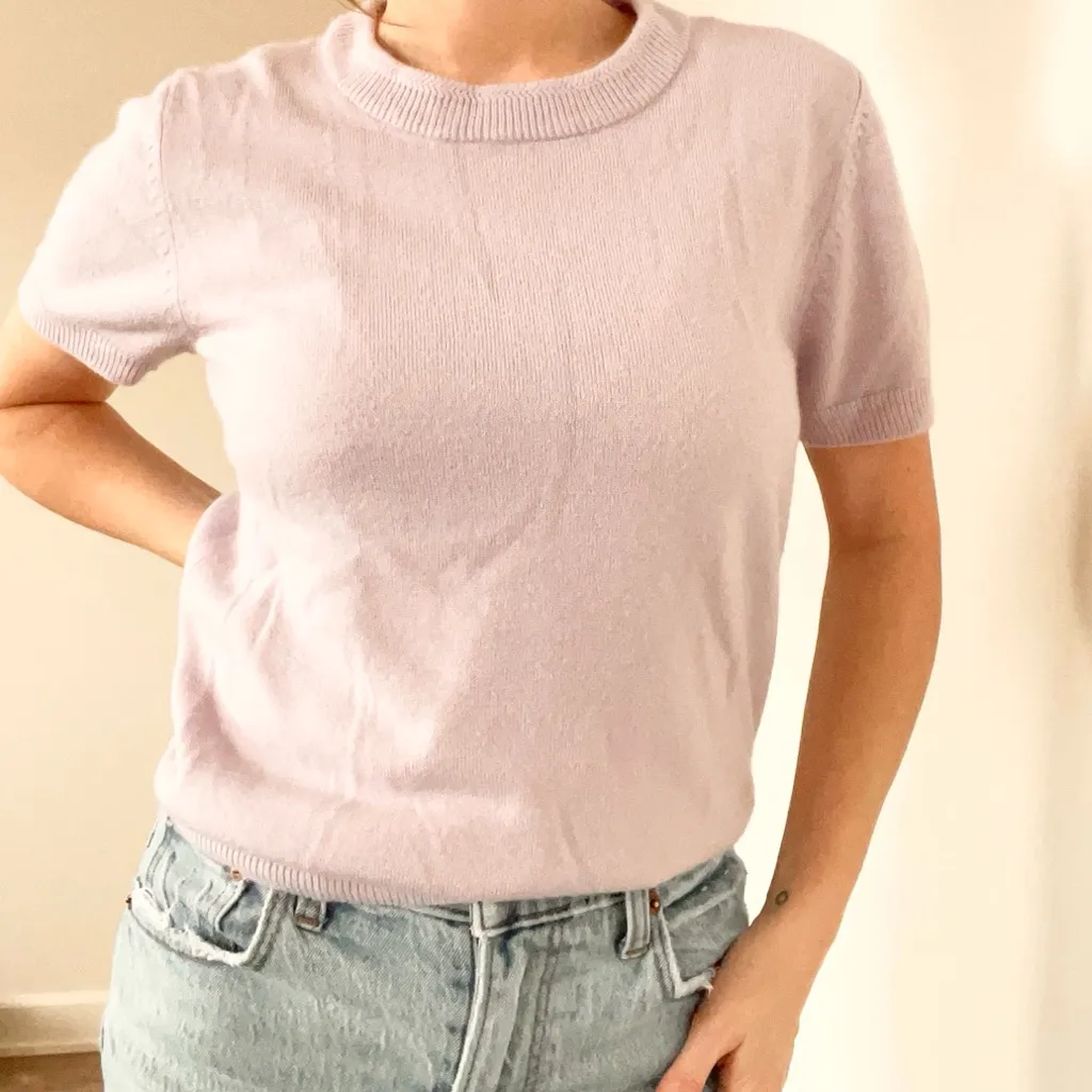 Vintage Sag Soft Lavender Short Sleeve Sweater - Image 2