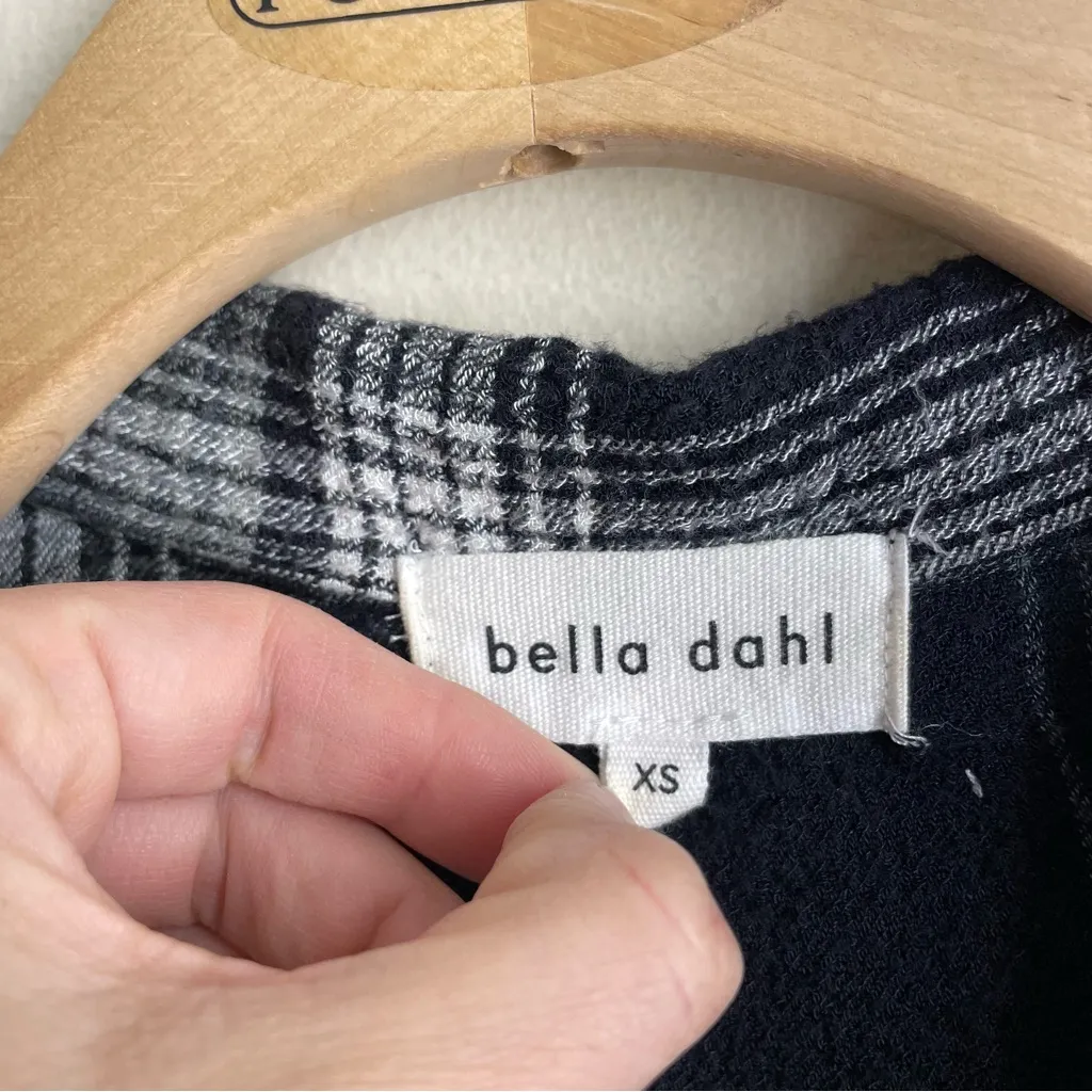 Bella Dahl Plaid Maxi Shirt Dress Black Gray Button Front Roll Tab Sleeves • XS - Image 14