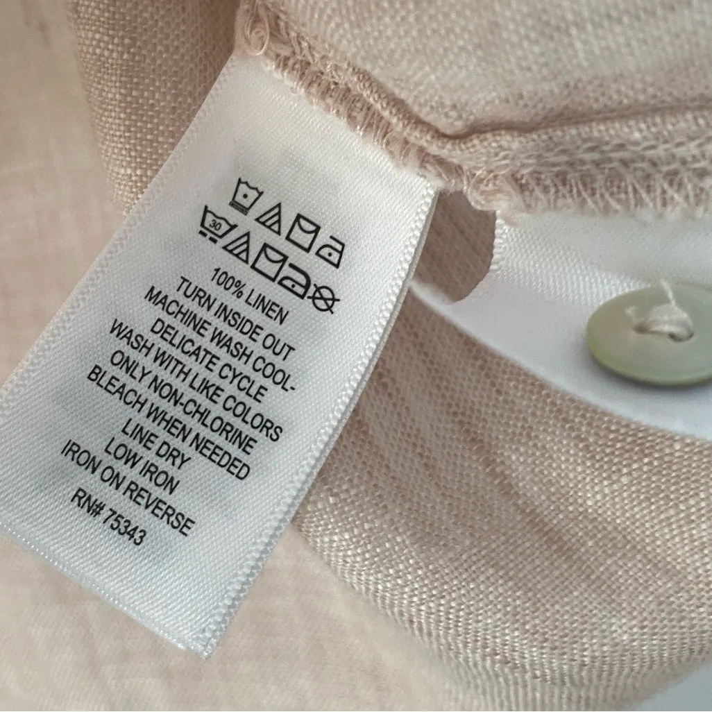 Tahari Beige Sleeveless Linen Blouse Sz S Button Popover Shirt Relaxed Lagenlook - Image 8