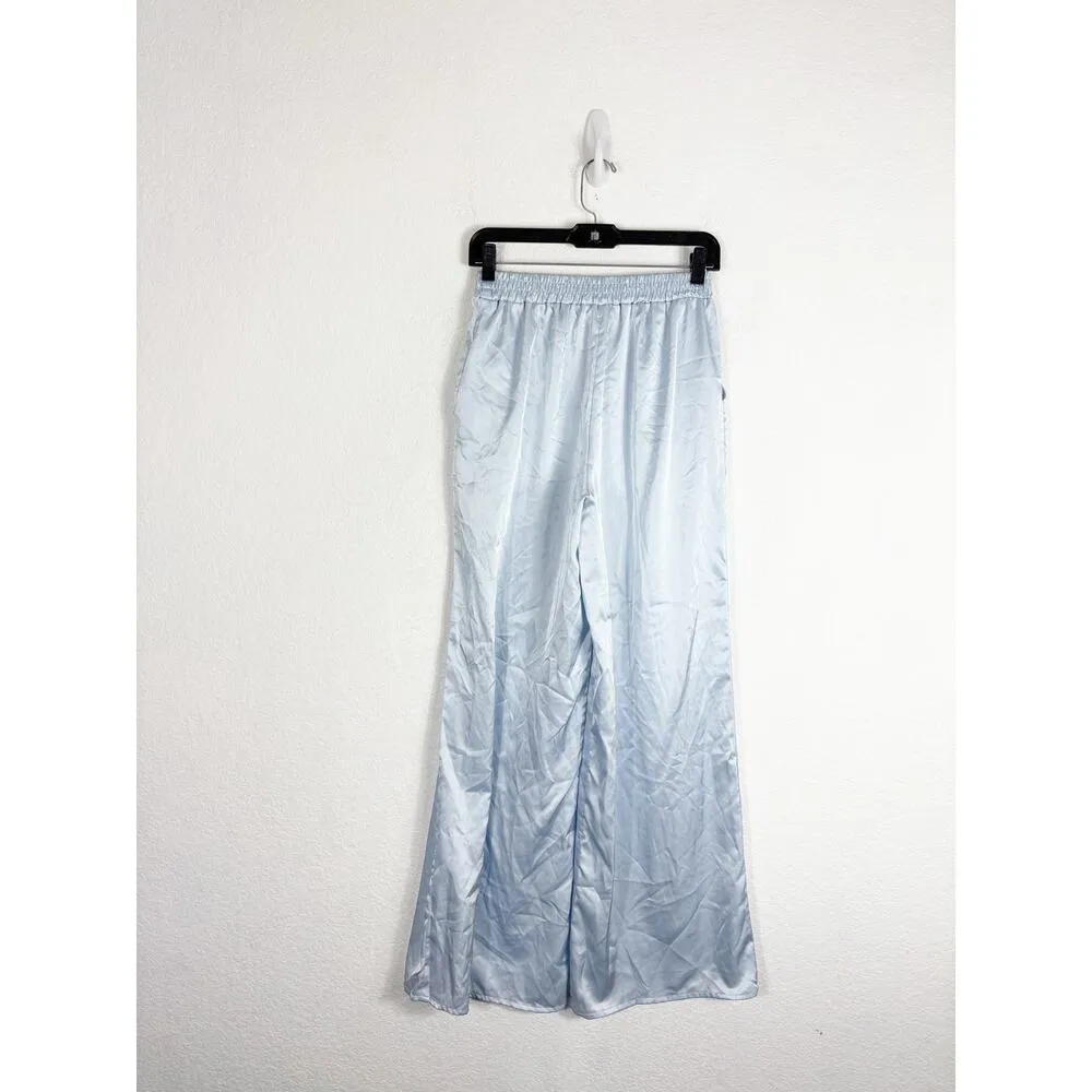 Urban Renewal Remnants Satin Puddle Pants Medium Baby Blue Stretch Wide Leg - Image 13