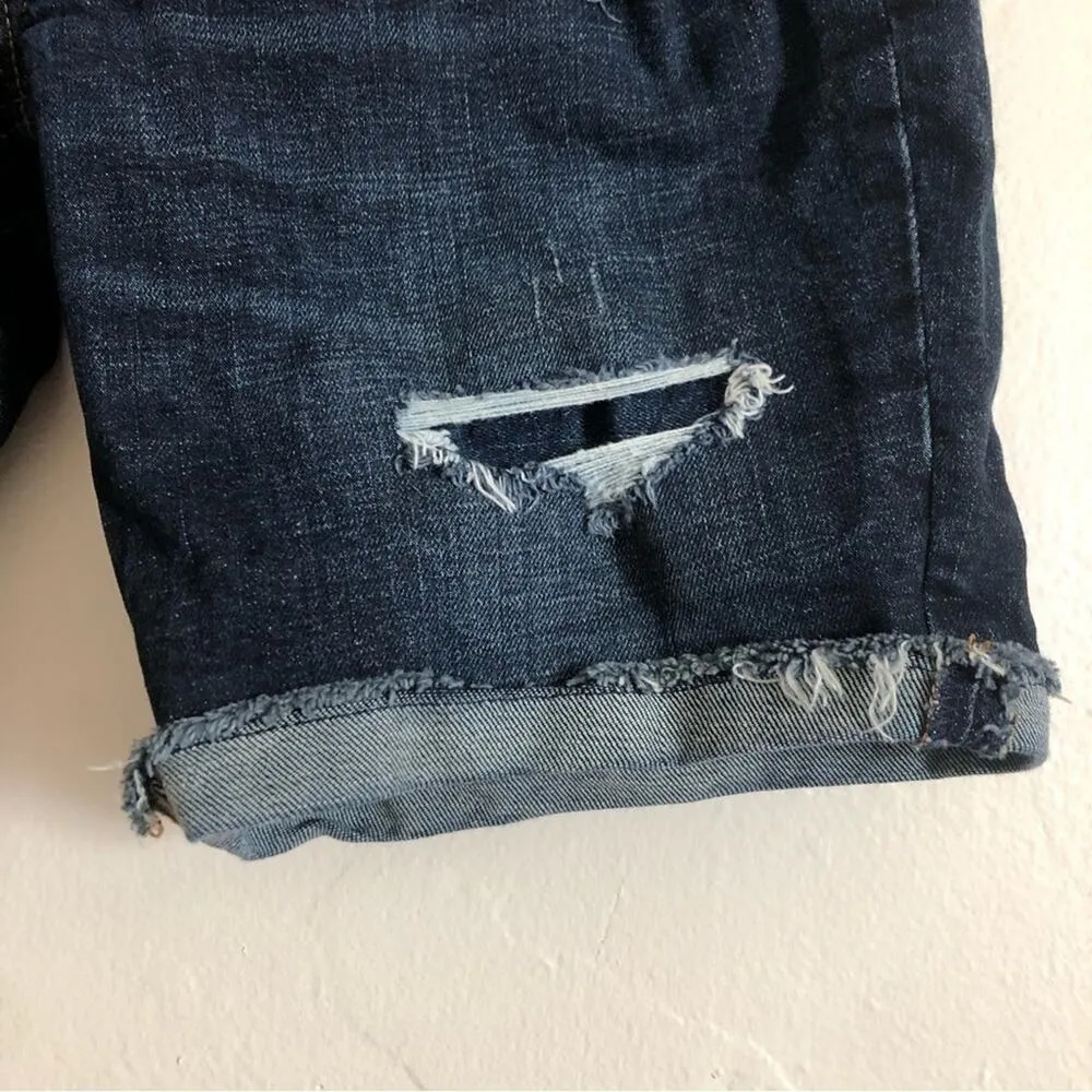 Old Navy Slim Flex Dark Blue Denim Distressed Cut Off Bermuda Jean Shorts - Image 4