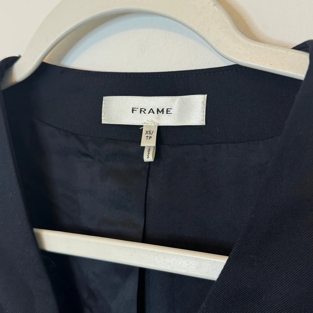 FRAME Denim Button Front Wool Blend Shift Dress Size XS Black Mini Sleeveless - Image 5
