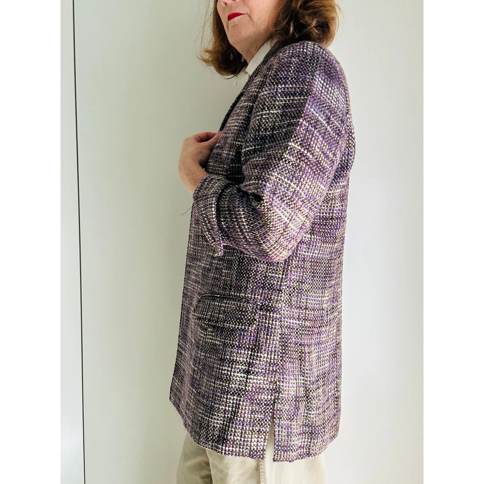 Chico's Womens Tweed Blazer Purple Size 2 (M) Longer Length Pockets Fall Fashion - Image 6