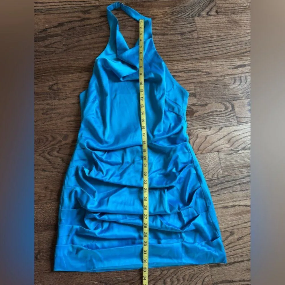 NWT Naked Wardrobe Flossy and Glossy Blue Halter Cowl Neck mini Dress Backless L - Image 11