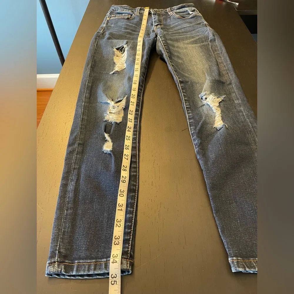 Bebe Deconstructed Ripped Medium Wash Skinny Jeans Women’s Size 27 - Image 8