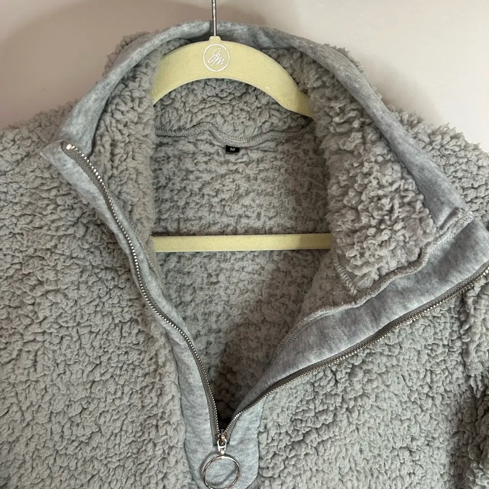 AQOTHES Womens Loose Casual Zipper Sherpa Fleece Pullover Sweatshirt sz medium - Image 3