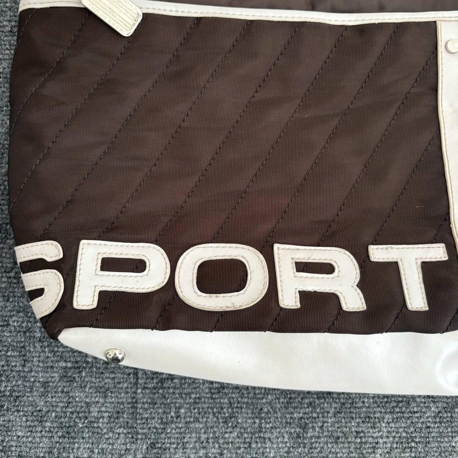 Y2K Style Bebe Sport Large Brown‎ White Quilted Tote Bag Purse Spellout Mallcore - Image 12