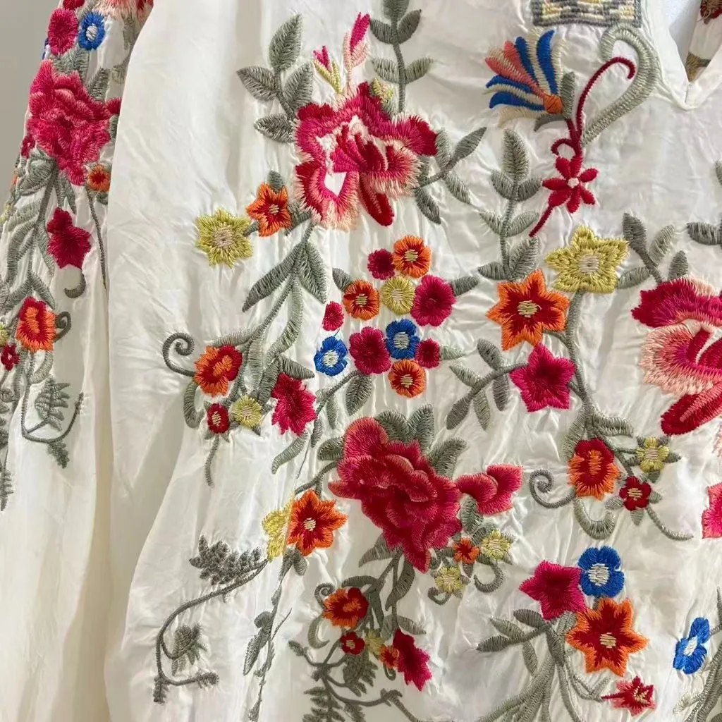 $398 NWOT Johnny Was Biya Blouse Floral Embroidered Long Sleeves Size L - Image 10