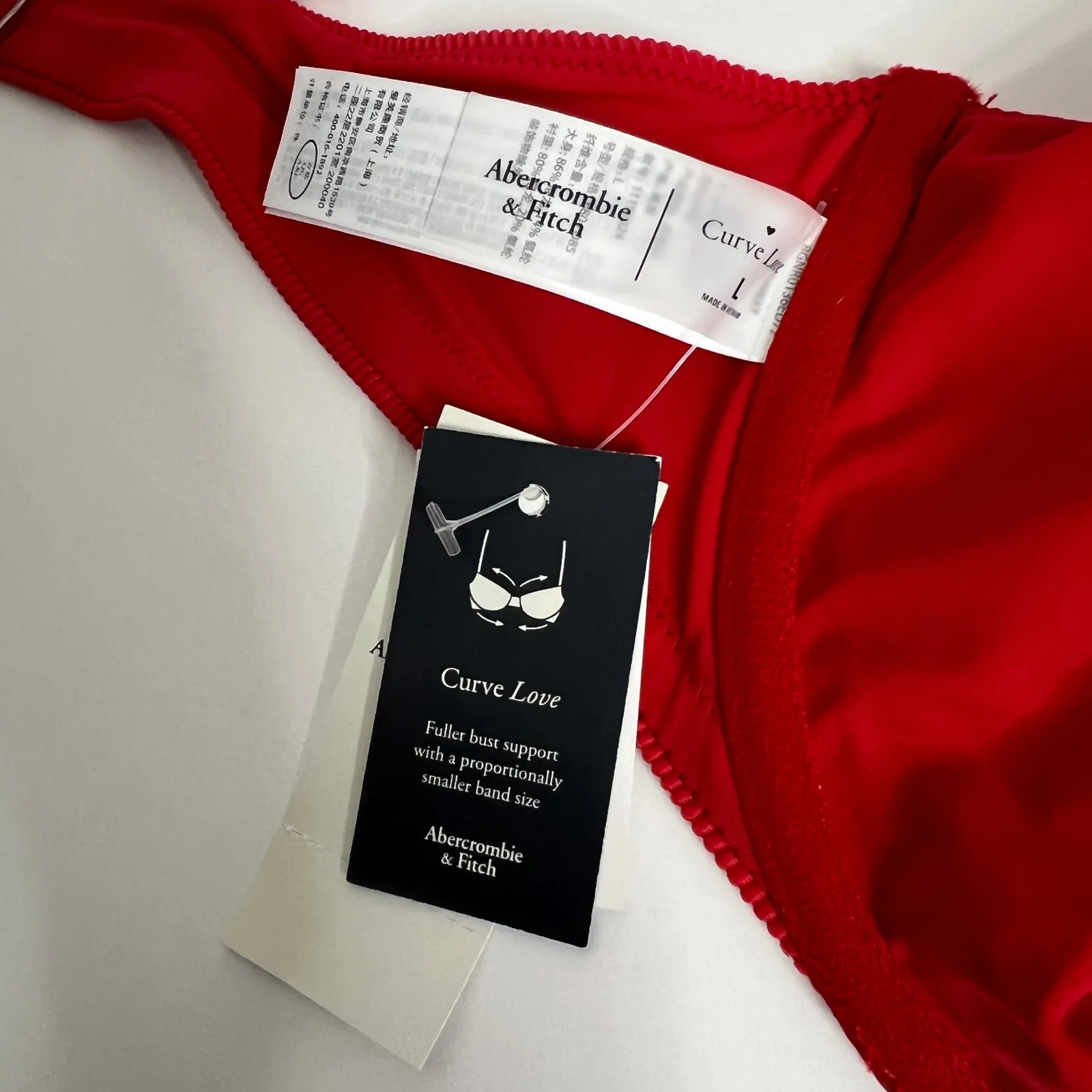 Abercrombie & Fitch Curve Love Red Ribbed Bikini Top Underwire Size Large - Image 5