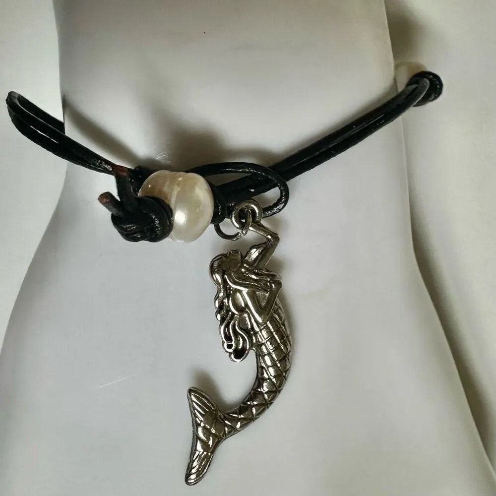 Authentic pearl mermaid charm bracelet on cord - Image 5