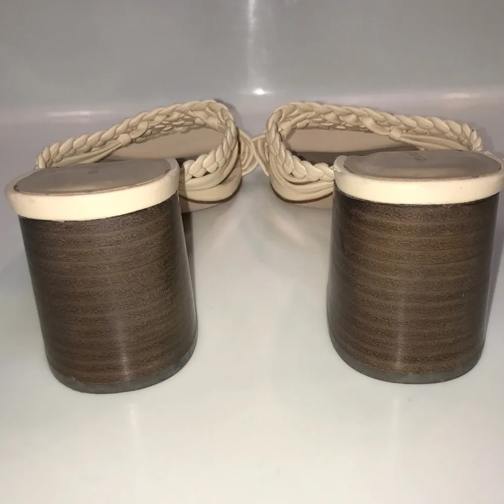 Ann Taylor Women’s Leather Cream Woven Braided Square Toe Chunky Block Heels - Image 4