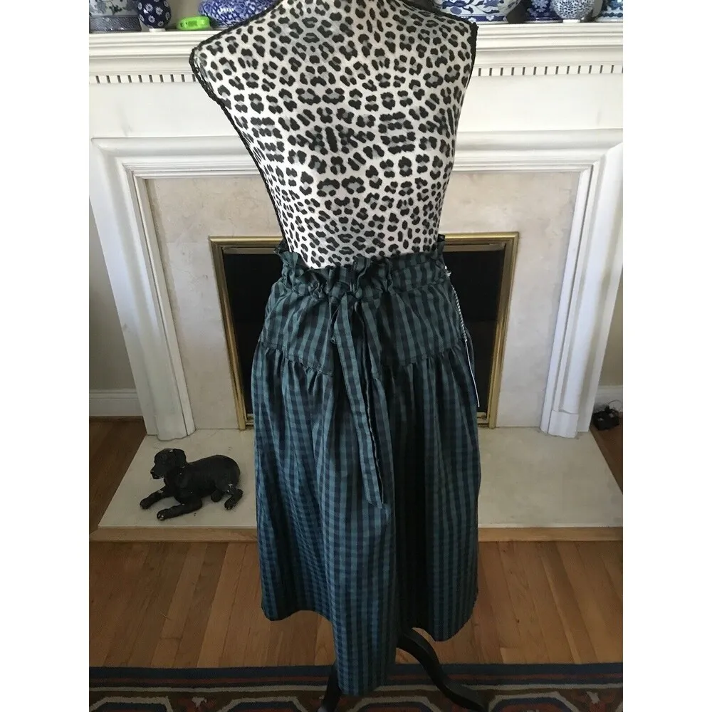 RSVP Plaid Paperbag Waist Long Plaid Navy Green Cotton Skirt sz L - Image 10
