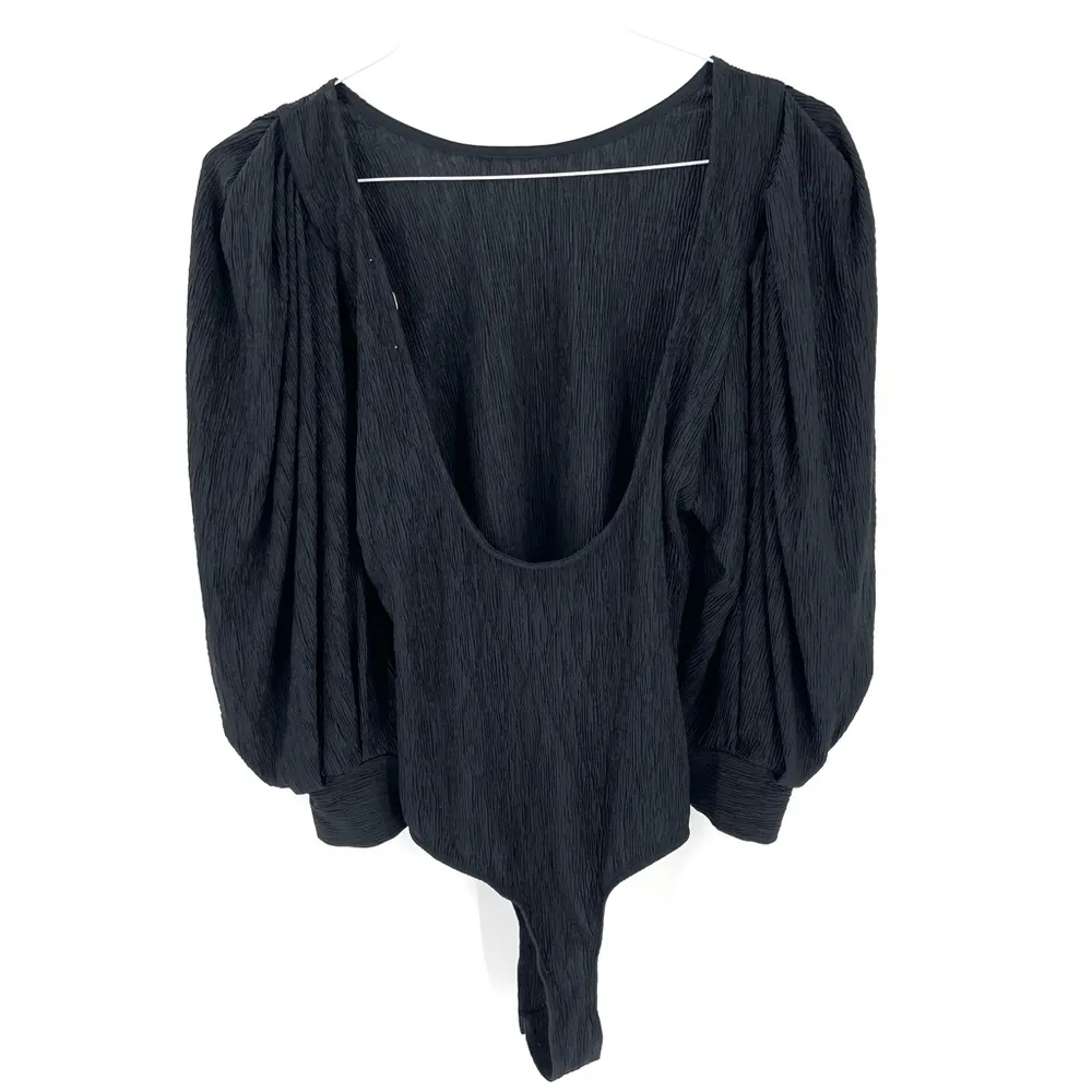 ASTR REVOLVE Black Textured Scoop Back Half Drape Sleeve Bodysuit Blouse Top - Image 5