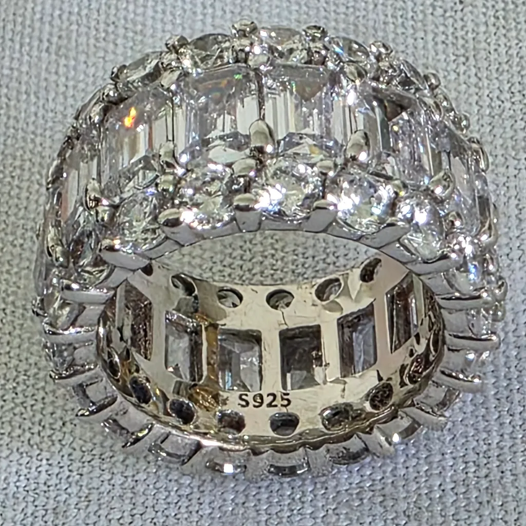 Italo Sterling Silver 925 Triple Row Eternity Baguette Ring with Box Size 5.5 - Image 7