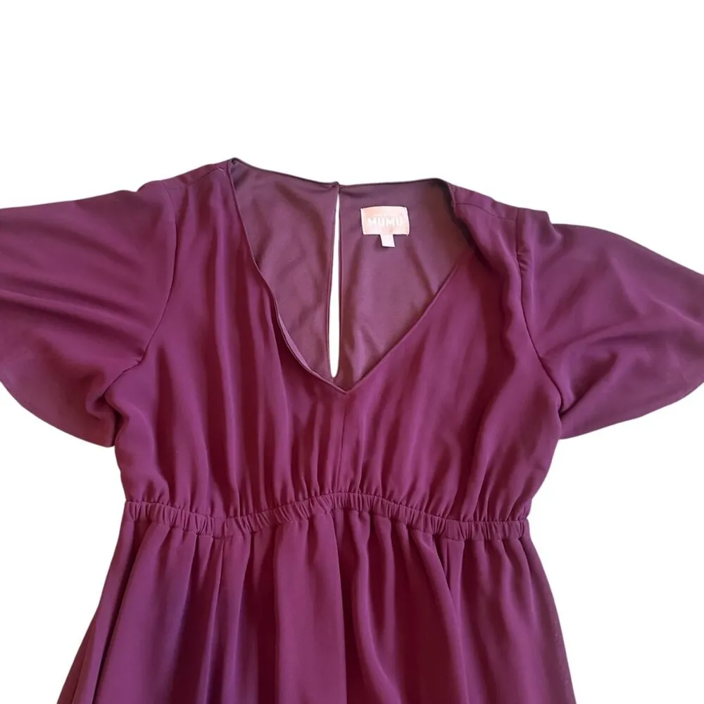 Show Me Your Mumu Burgundy Maxi Dress Gown Short Sleeve V-Neck Size Medium Women - Image 2
