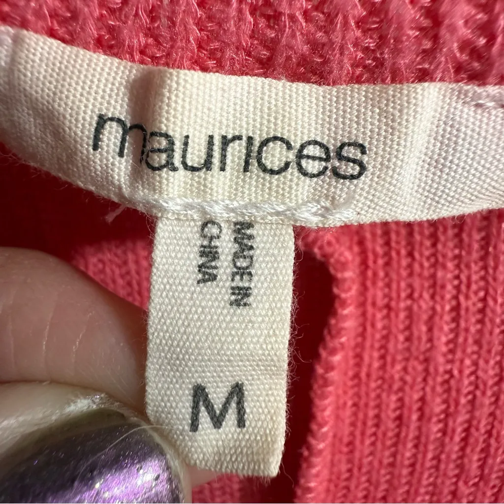 Maurices Pinkish Coral V-Neck Adj Ruched Long Sleeve Shirt Loungewear Size M - Image 6