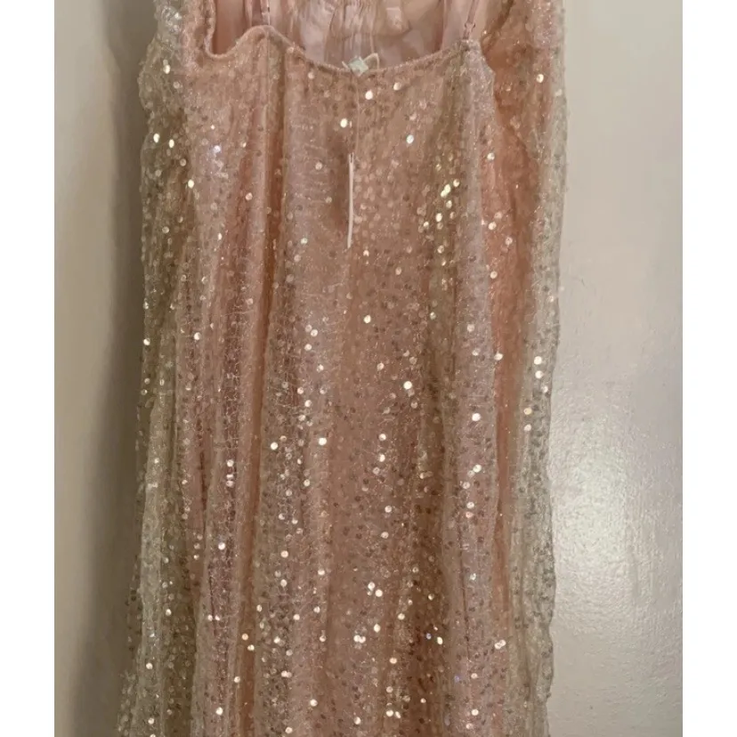 En Elly Anthropologie Pink Sequin MIDI Slip Dress New Medium Sleeveless V Neck - Image 16