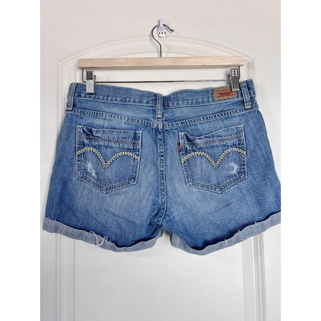 Levi's  Jeans Shorts Juniors Size‎ 9 Distressed Cuffed Cotton Blue Denim - Image 11