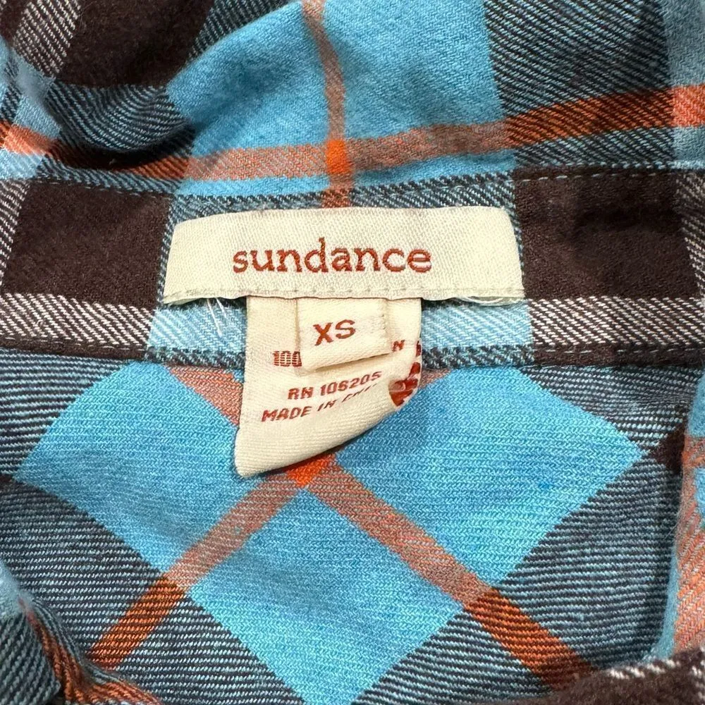 Sundance Hayden Creek Teal Plaid Flannel Peplum Top Blue Black Women’s XS - Image 5