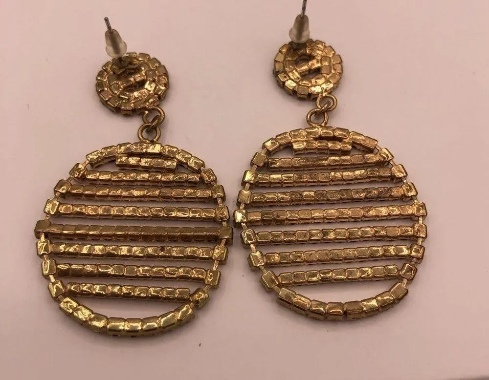 Vintage Statement Rhinestone Clear Crystal Circles Pierced Earrings Gold Tone - Image 5