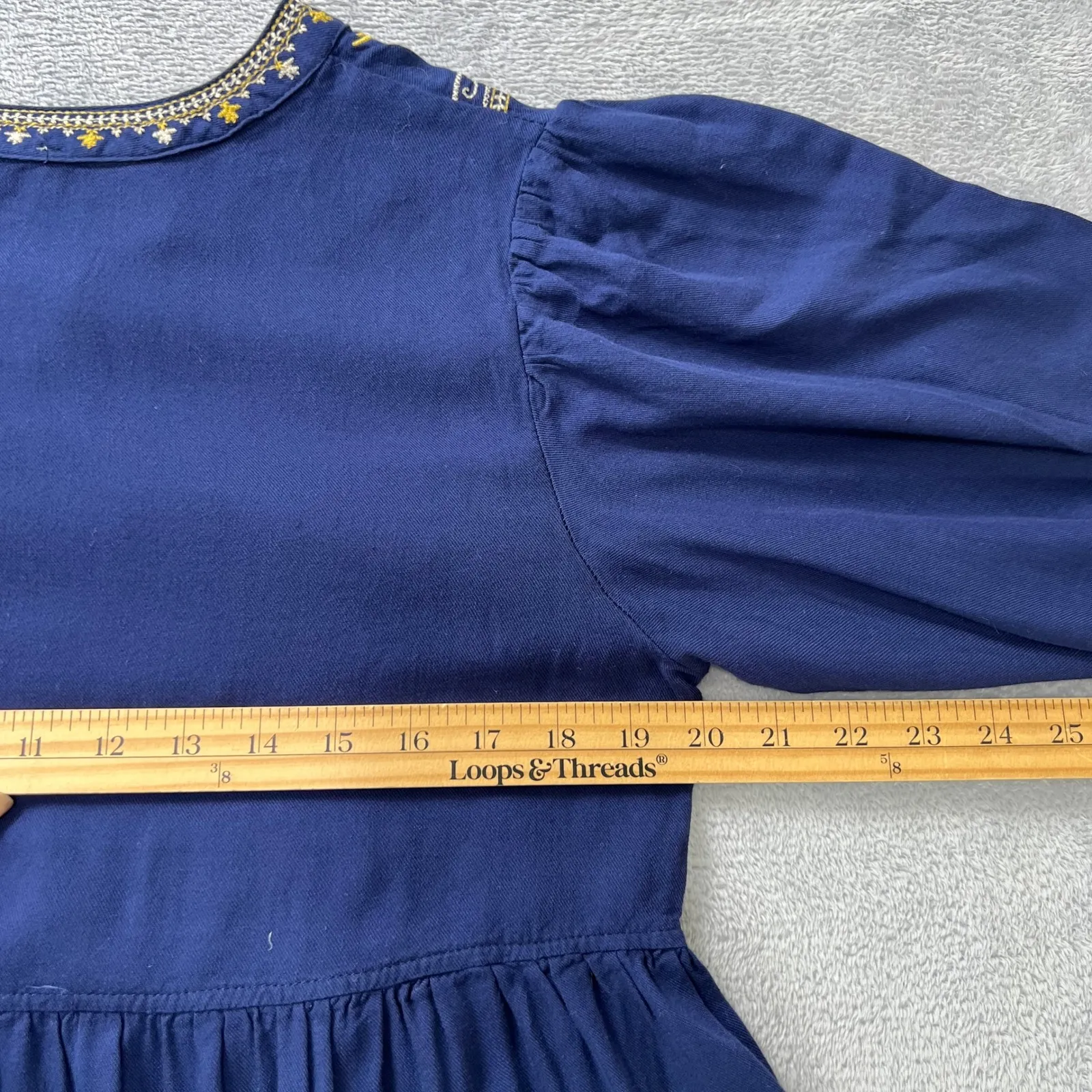 Solitaire Medium Blue Embroidered Rayon Peasant Dress Bohemian Festival‎ - Image 7