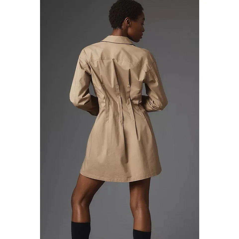 [Anthropologie] Pilcro Khaki Camel Pleated Pintuck Mini Shirt Dress Size Large L - Image 2