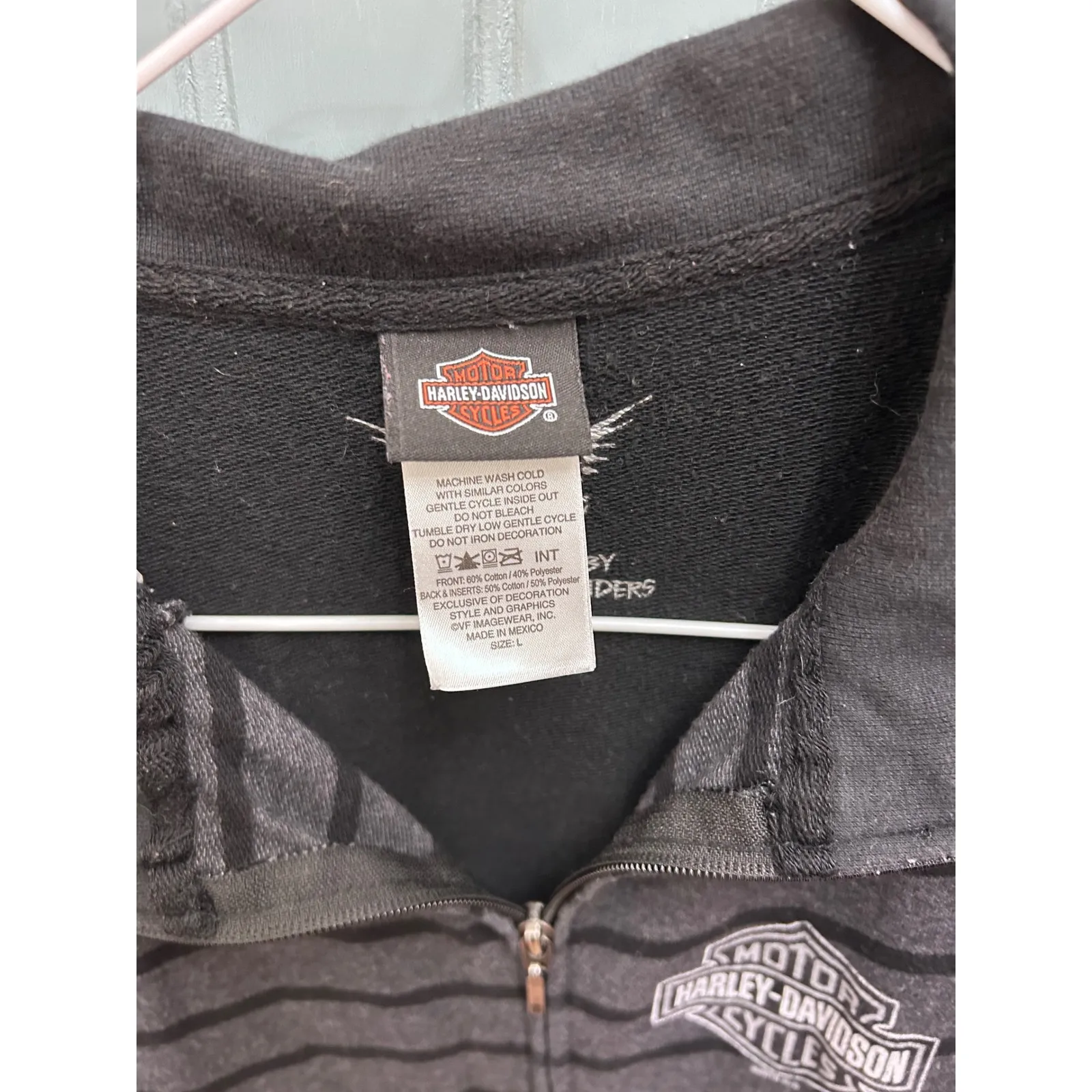 Harley Davidson Womens Vest Full Zip Black Gray Stripe Logo Casual Size L - Image 2