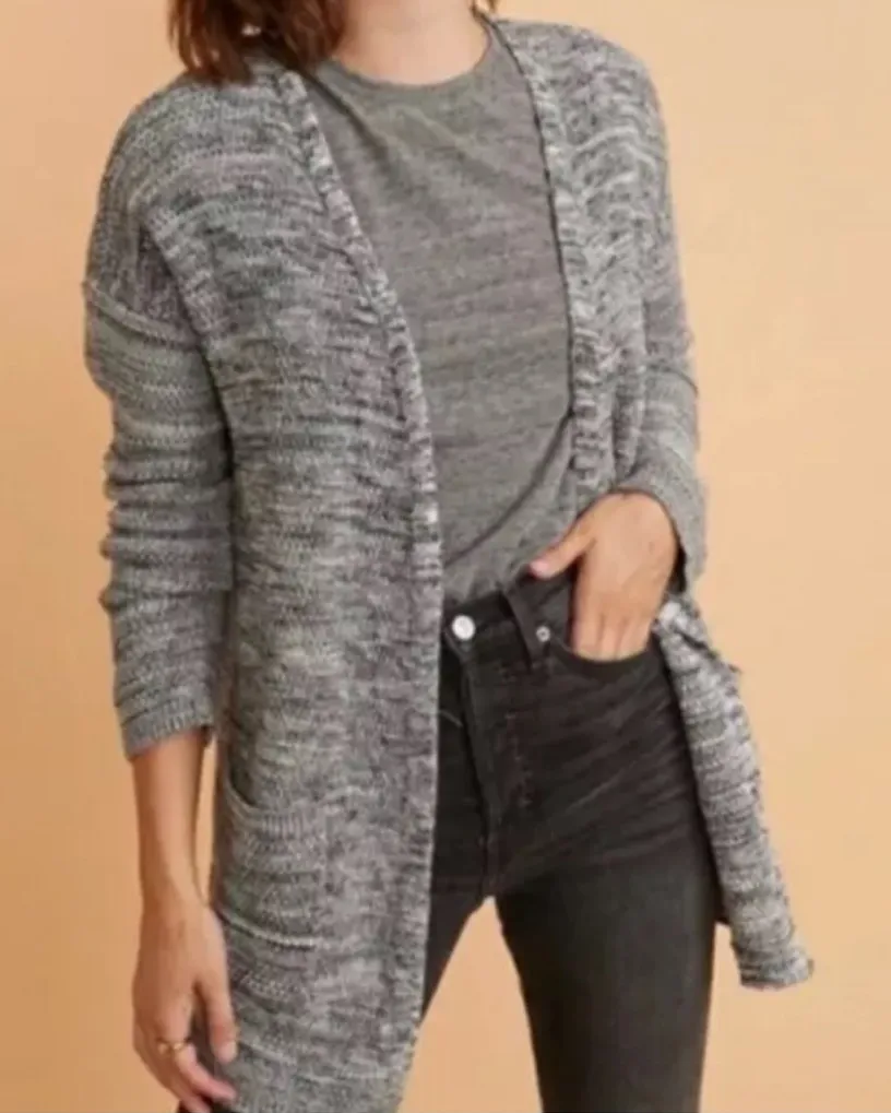 MARINE LAYER Catalina Cardigan Sweater in Anthracite Marl Open Front Medium - Image 1