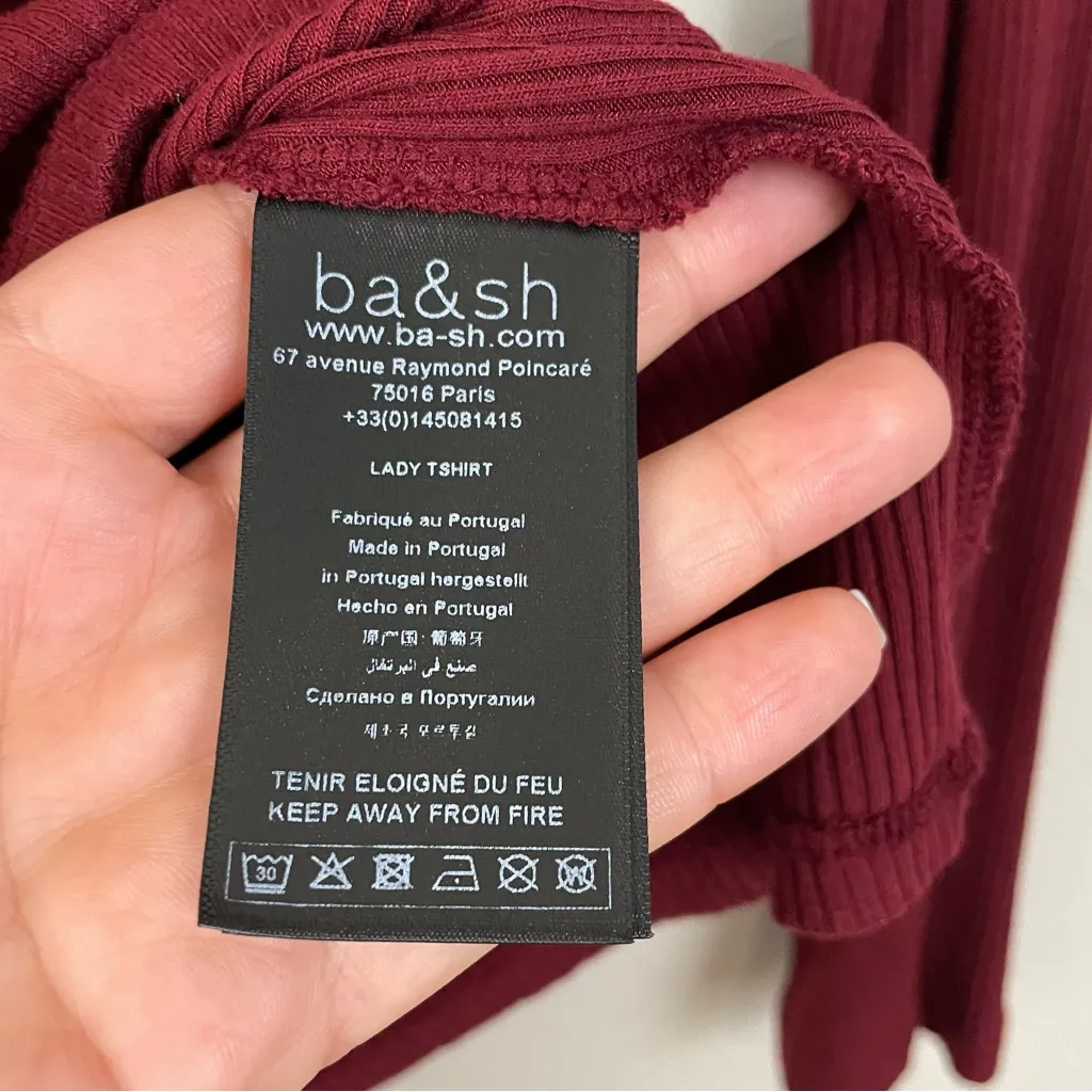 Ba&Sh Burgundy Ribbed Long‎ Sleeve Slim Top Lady T Shirt Size Medium - Image 5