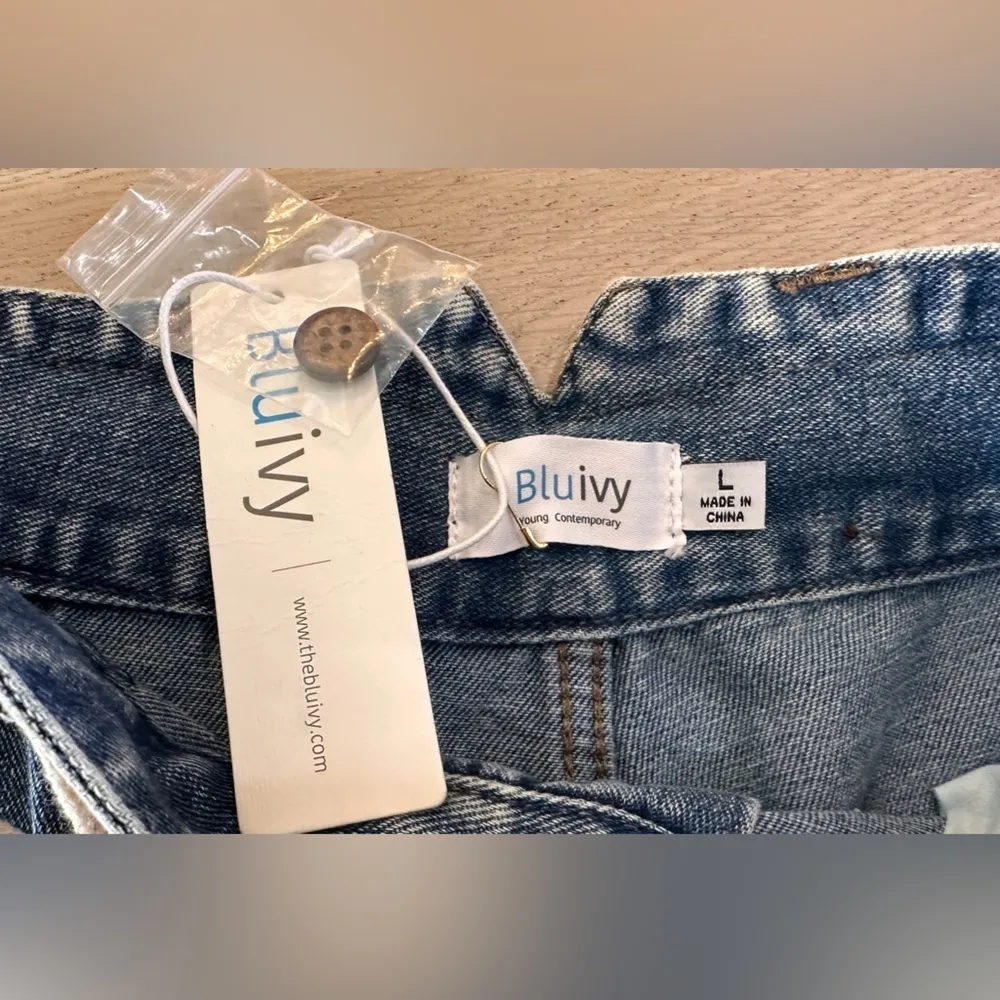 Bluivy drawstring boyfriend distressed jeans size large NWT Blue - Image 3
