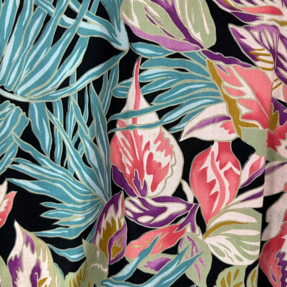 Hilo Hattie Vintage Floral Tropical Hawaiian Tie Waist Blouse Size Medium - Image 3