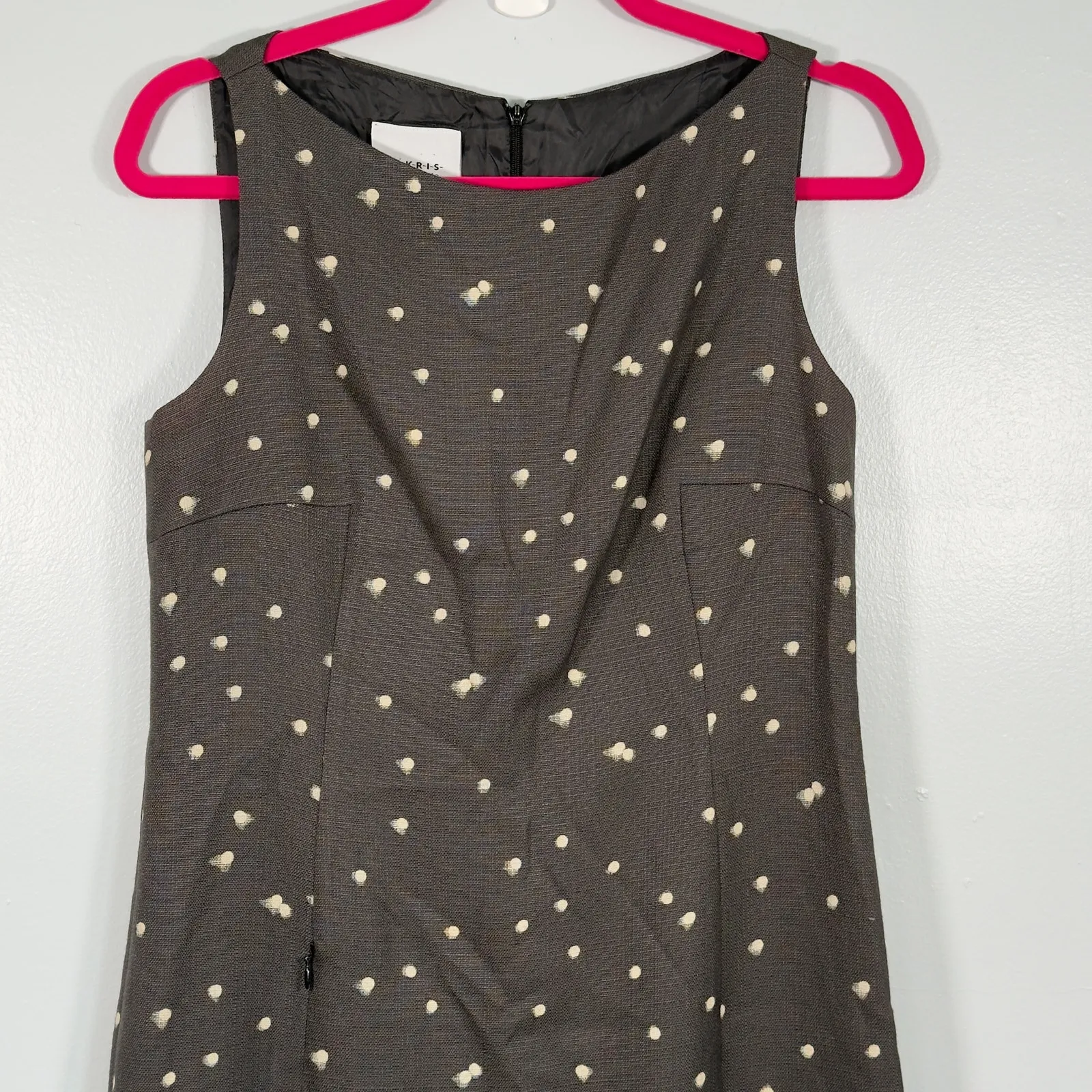 Akris Punto Wool Blend Sheath Dress Charcoal Gray Ivory Dot Luxury Work Office 8 - Image 8